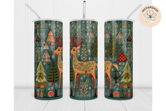 20oz Deer Embroidery Christmas Tumbler5