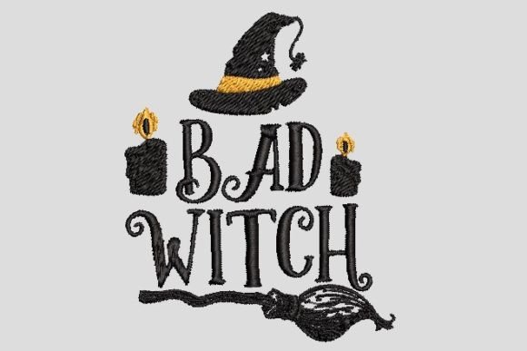 Bad Witch Hat Broom Halloween Embroidery