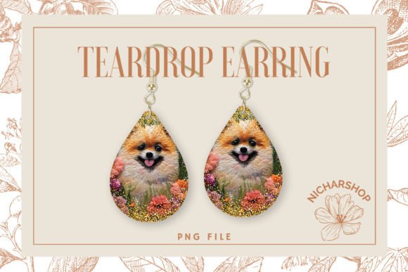 Dog Flower Embroidery Teardrop Earring1