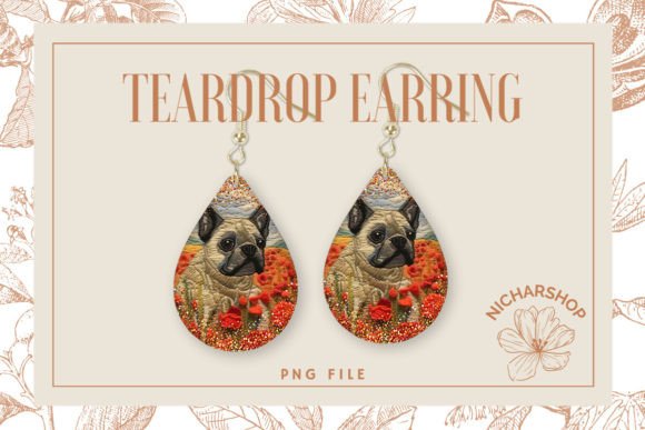 Dog Flower Embroidery Teardrop Earring2