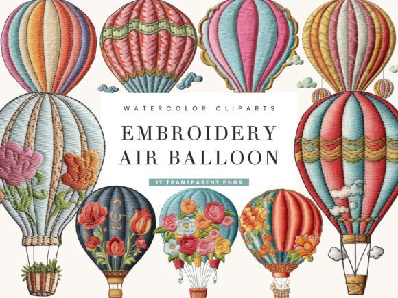 Embroidery Balloon Clipart Bundle