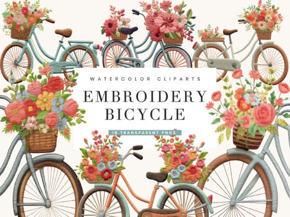 Embroidery Bicycle Clipart Bundle