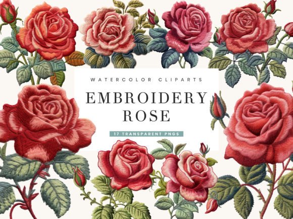 Embroidery Rose Clipart Bundle